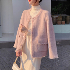 针织开衫小香风外套女2025新款秋季厚水貂绒韩版百搭宽松上衣女潮