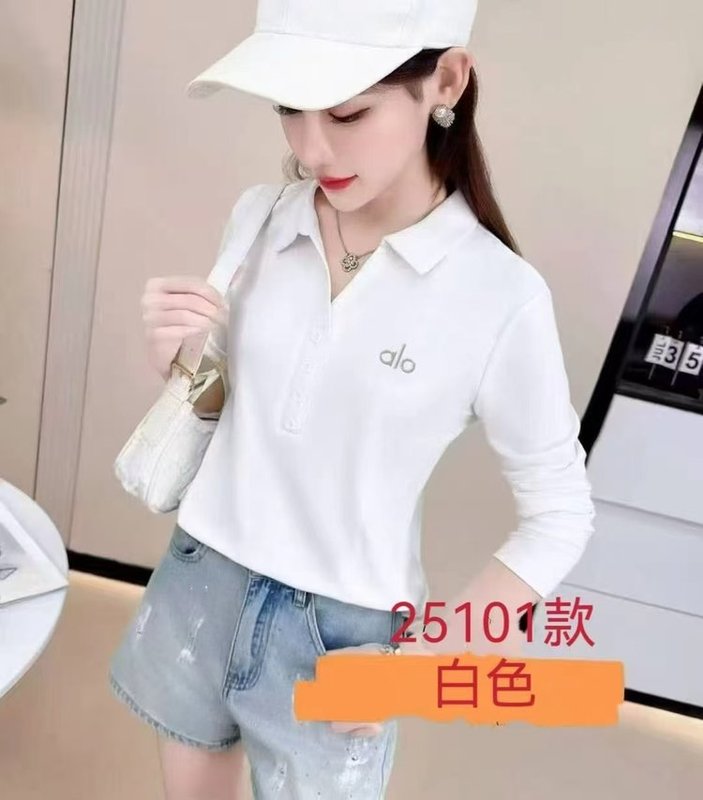 一件代发长袖t恤女刺绣字母POLO领打底衫2025春秋季新款纯色上衣|undefined