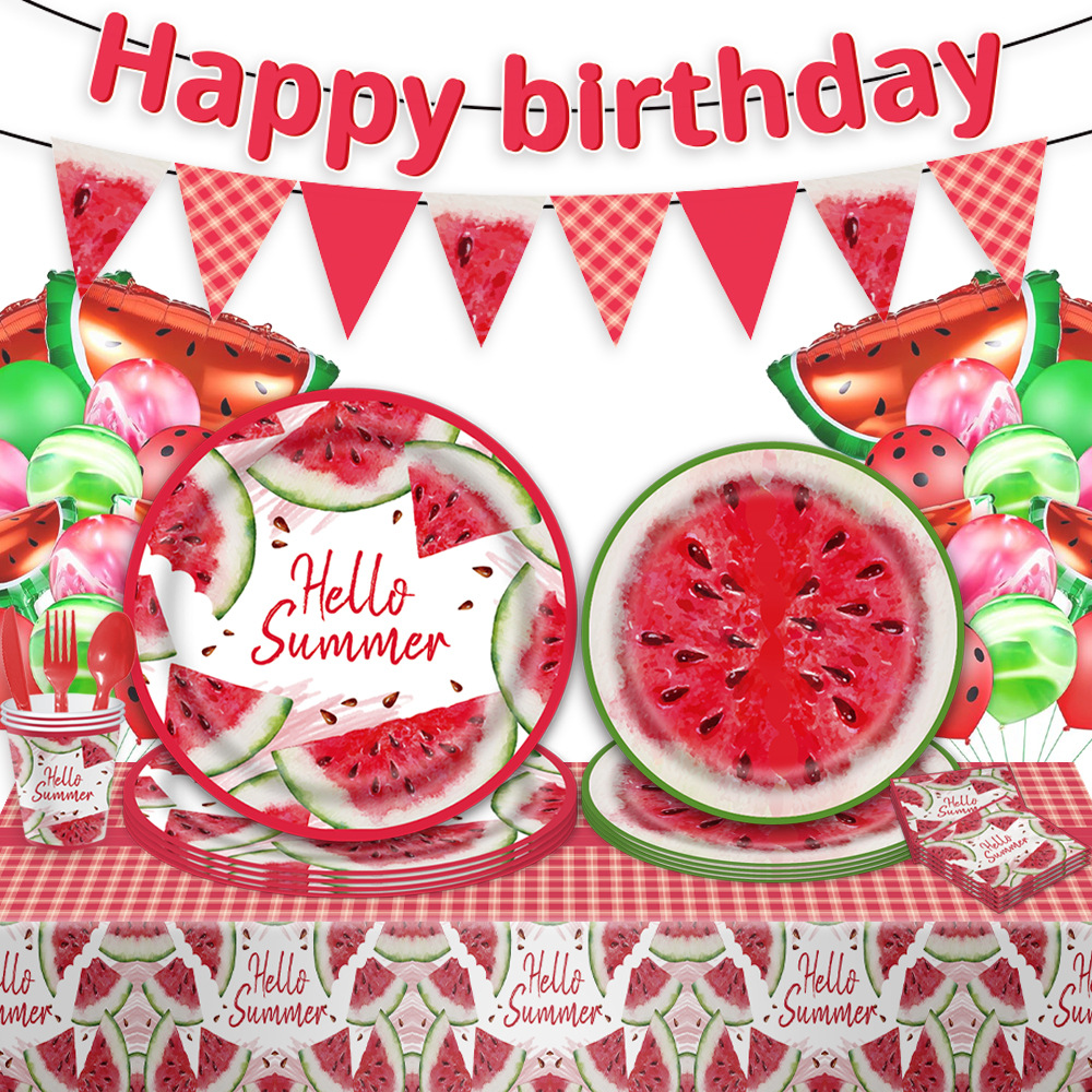 Watermelon Party Tableware Paper Plate Red Summer Fruit Disposable Paper Plate Tissue Paper Cup Tablecloth