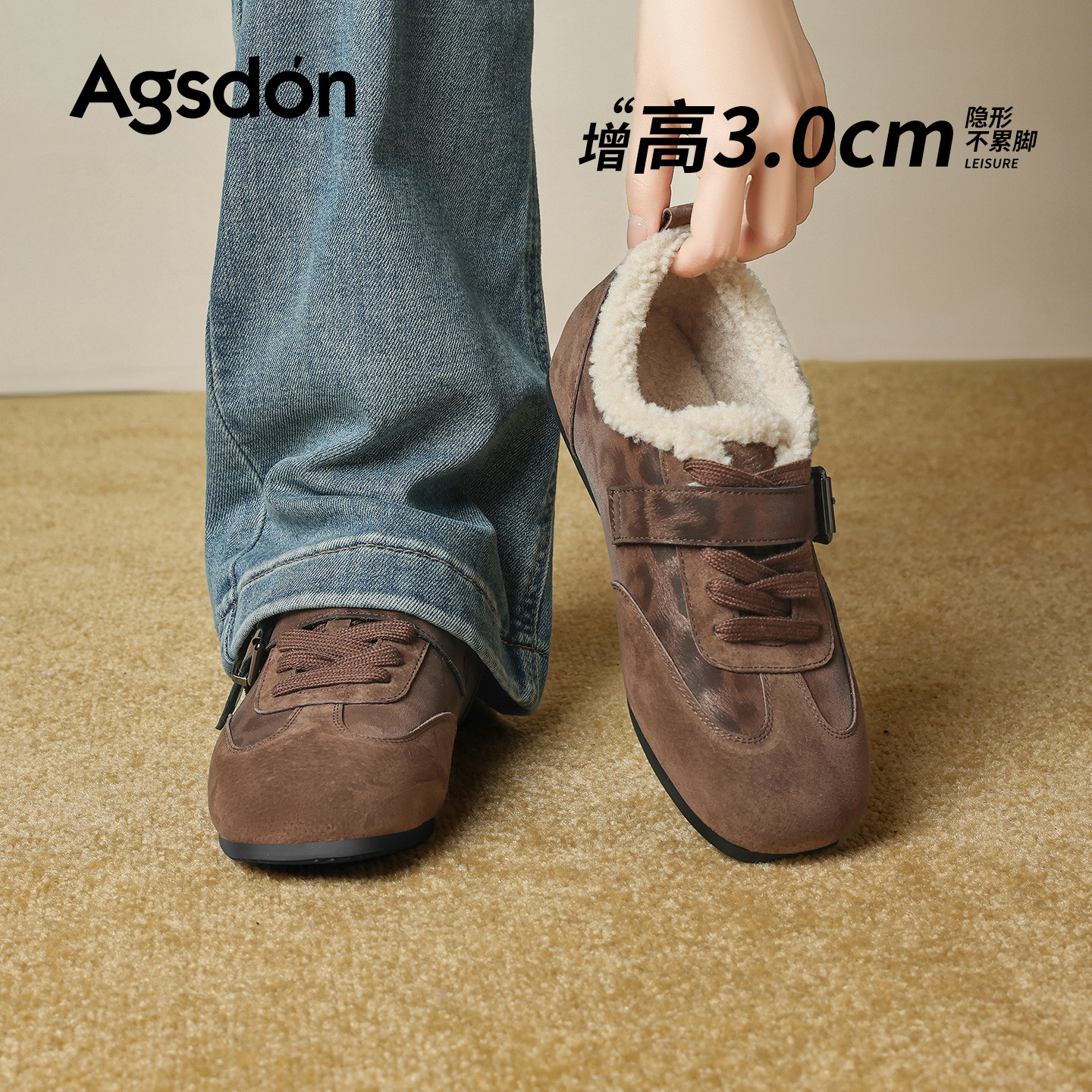 Augu Lion Dengjia de terciopelo zapatos de entrenamiento de mujer 2025 nuevo invierno grueso botas de nieve de algodón zapatos deportivos de algodón