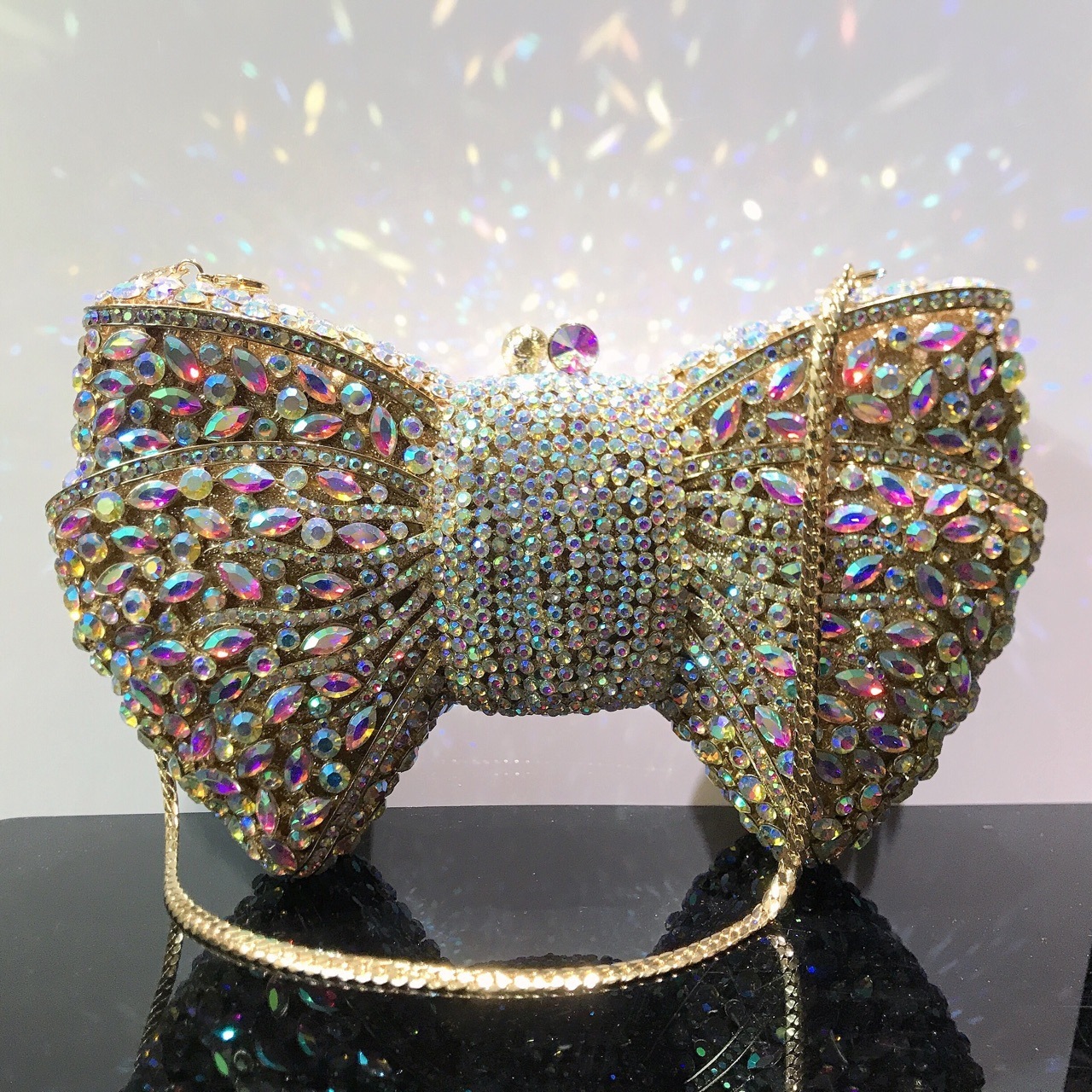 Bolsas de cena de arco con diamantes de arco nuevo embrague duro