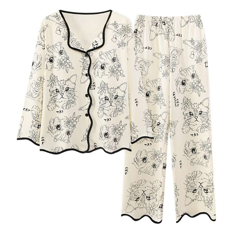 여성용 잠옷, 봄, 가을 야외에서 착용 가능한 가슴 패드가 달린 긴팔 순면 가디건, 홈웨어, 외부에서 착용 가능한 고급 슈트