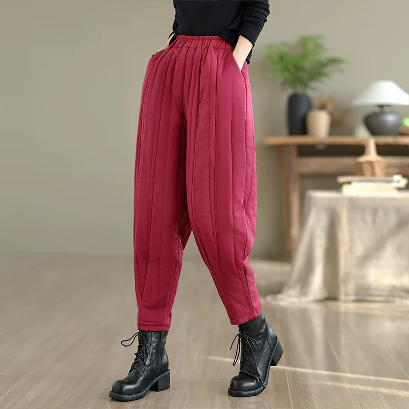 Quilted flashlight, winter keep warm trousers, loose fit, increased thickness