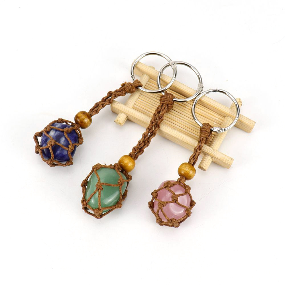 Pastoral Simple Style Irregular Stainless Steel Natural Stone Cotton Thread Unisex Bag Pendant Keychain display picture 3