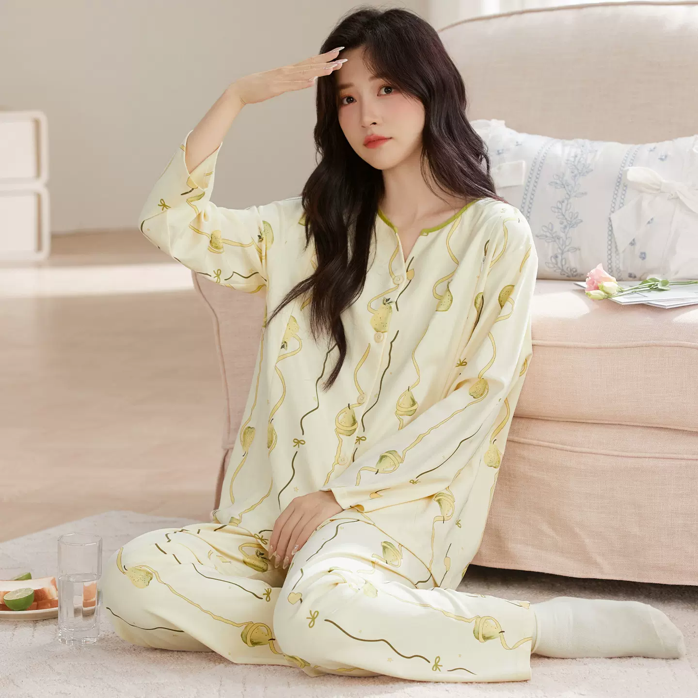 180克&220克纯棉月子服四季款孕妇睡衣产妇待产服拉链哺乳口套装