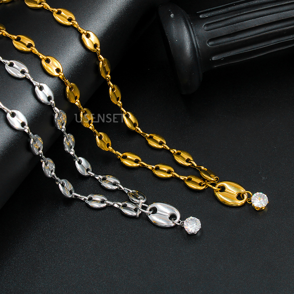 Fashion Geometric Titanium Steel Gold Plated Zircon Pendant Necklace