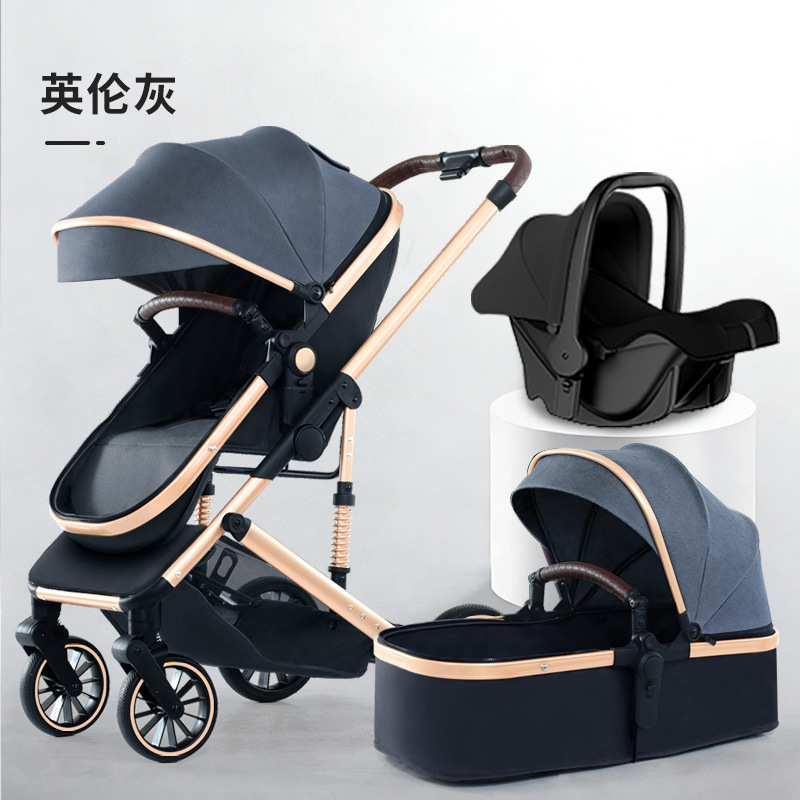 Personalizado alto paisaje cochecito de bebé se puede sentar y acostarse plegable cuatro estaciones cochecito de bebé universal cuatro ruedas antichoque coche bb