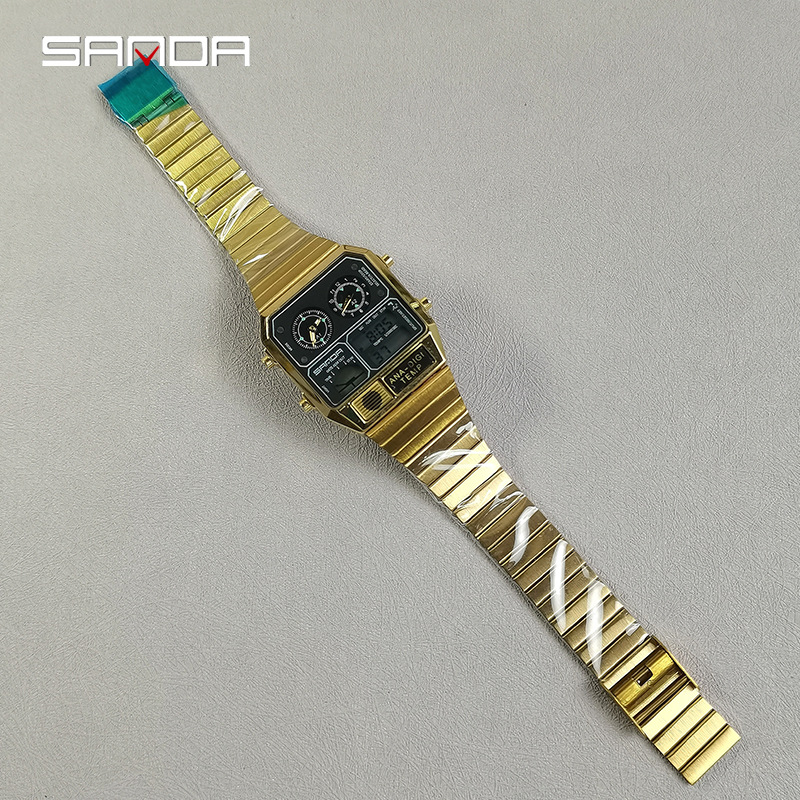 SANDA SANDA 3192 reloj electrónico de acero cuadrado reloj electrónico de temperatura cronómetro nocturno multifuncional