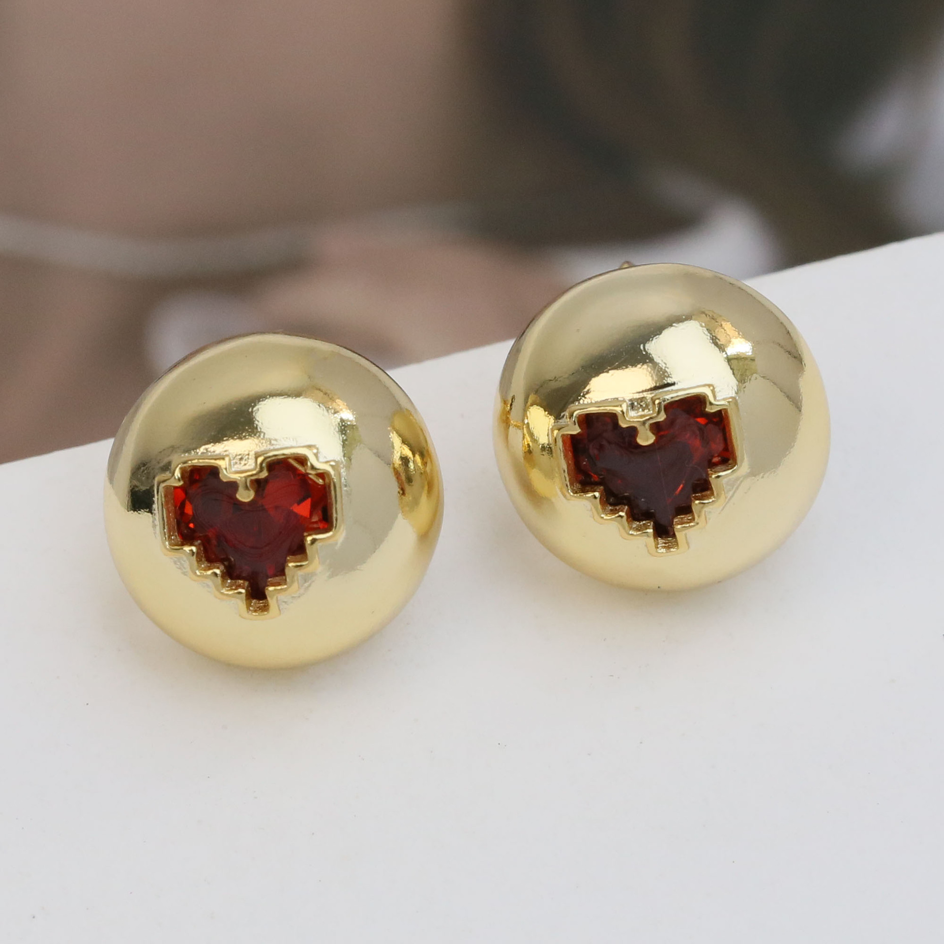 Heart Shape Pattern Women's Gender 1 Pair Casual Heart Shape Plating Brass Zircon Ear Studs