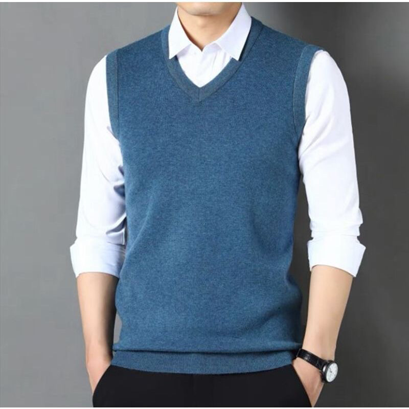 2024 조끼 조끼 노인 조끼 중년 칼라 스웨터 아빠 스웨터 민소매 가디건