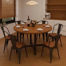 圆形餐桌实木中古风家用小户型加厚餐桌洽谈桌椅家用餐厅桌椅组合