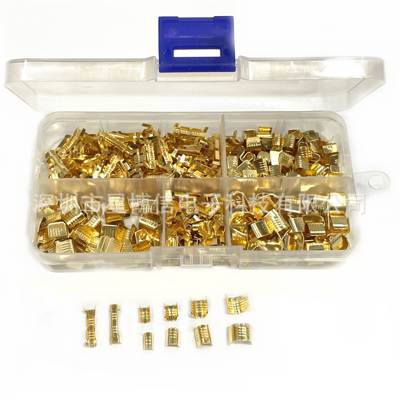 315PCS 盒装U型包线端子 金色铜扣线扣压接线端子 U形端子组合