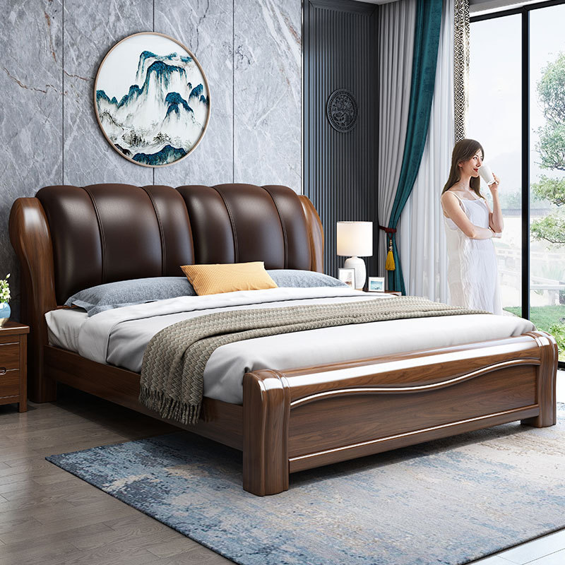 Walnut solid wood bed master bedroom modern minimalist 1.8 m 1.5m light luxury bed soft bed big bed Chinese wedding bed Walnut solid wood bed master bedroom modern minimalist 1.8 m 1.5m light luxury bed soft bed big bed Chinese wedding bed