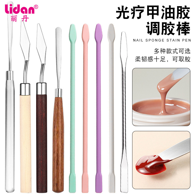 Log pear wood glue stick ultra-thin stainless steel multi-function color stick foundation scraper silicone nail glue stick