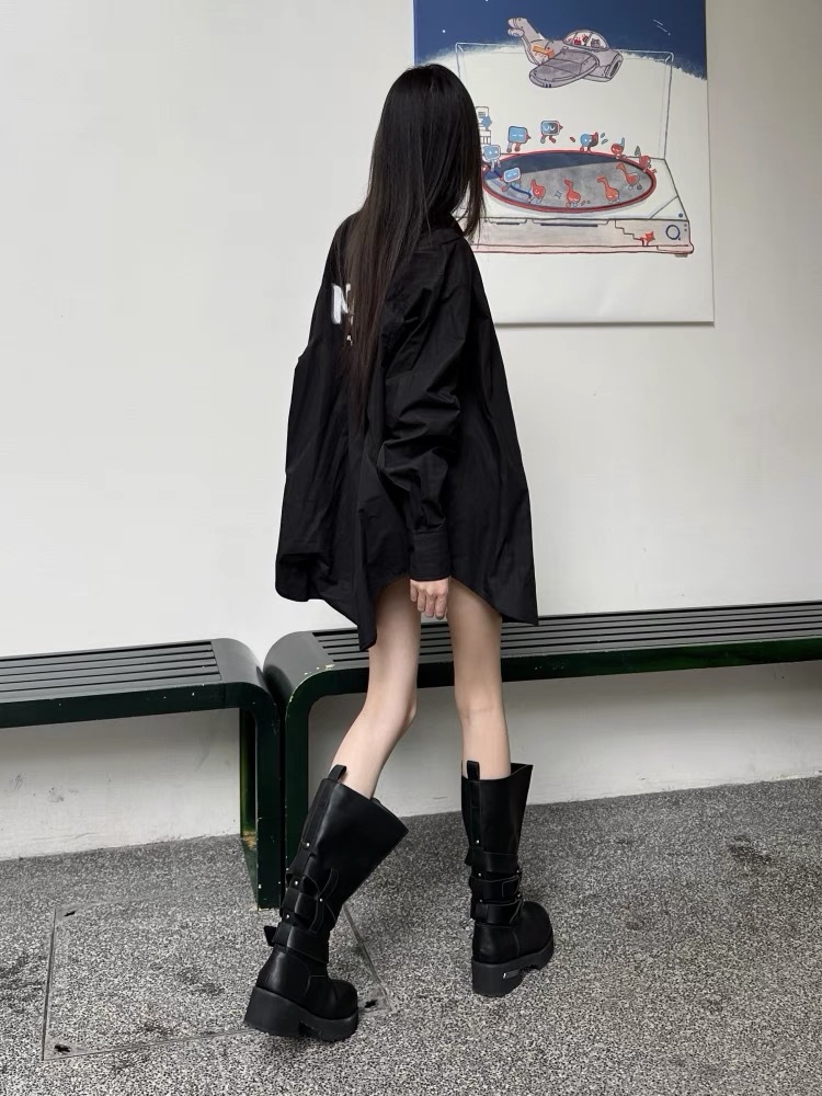Retro Platform Knee High Boots For Women Punk Motorcycle Style_voghion.com