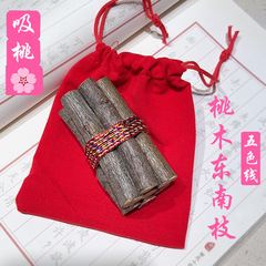 桃木东南枝 五色线绑桃树枝 随身携带车载桃枝书包桃枝床头桃枝