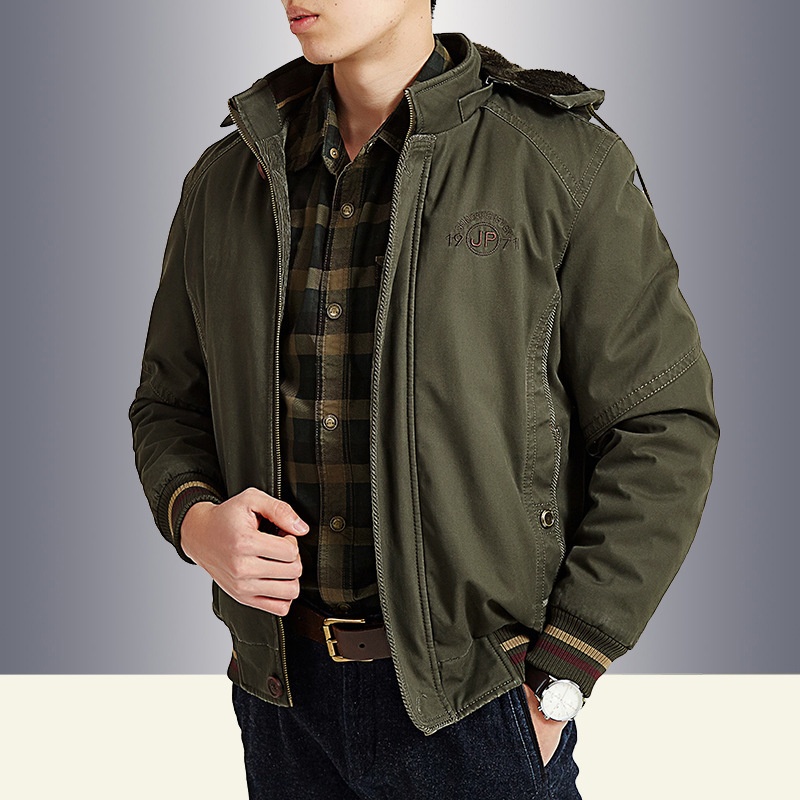 男装青年休闲冬季加大码棉衣加绒加厚夹克衫连帽保暖棉服外套8650