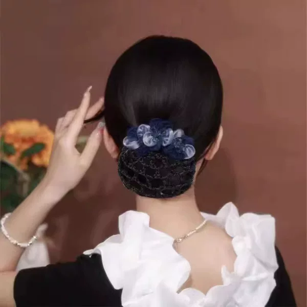 Cross-border Explosions Double Flower Hair Net Spring Hairpin Female Adult Back Head Ball Head Plate Hairpin Net Pocket Middle-aged Head Flower