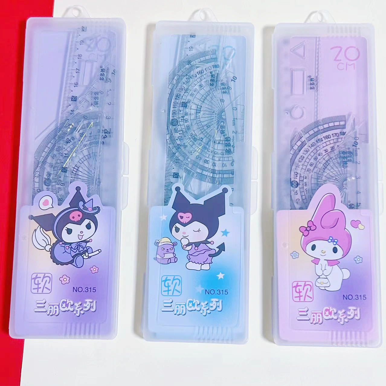 Ruler, set, transparent stationery for students, 4 piece set
