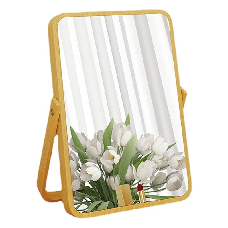 Espejo de maquillaje de madera maciza simple escritorio para el hogar espejo de vestidor plegable grande espejo de escritorio portátil pequeño