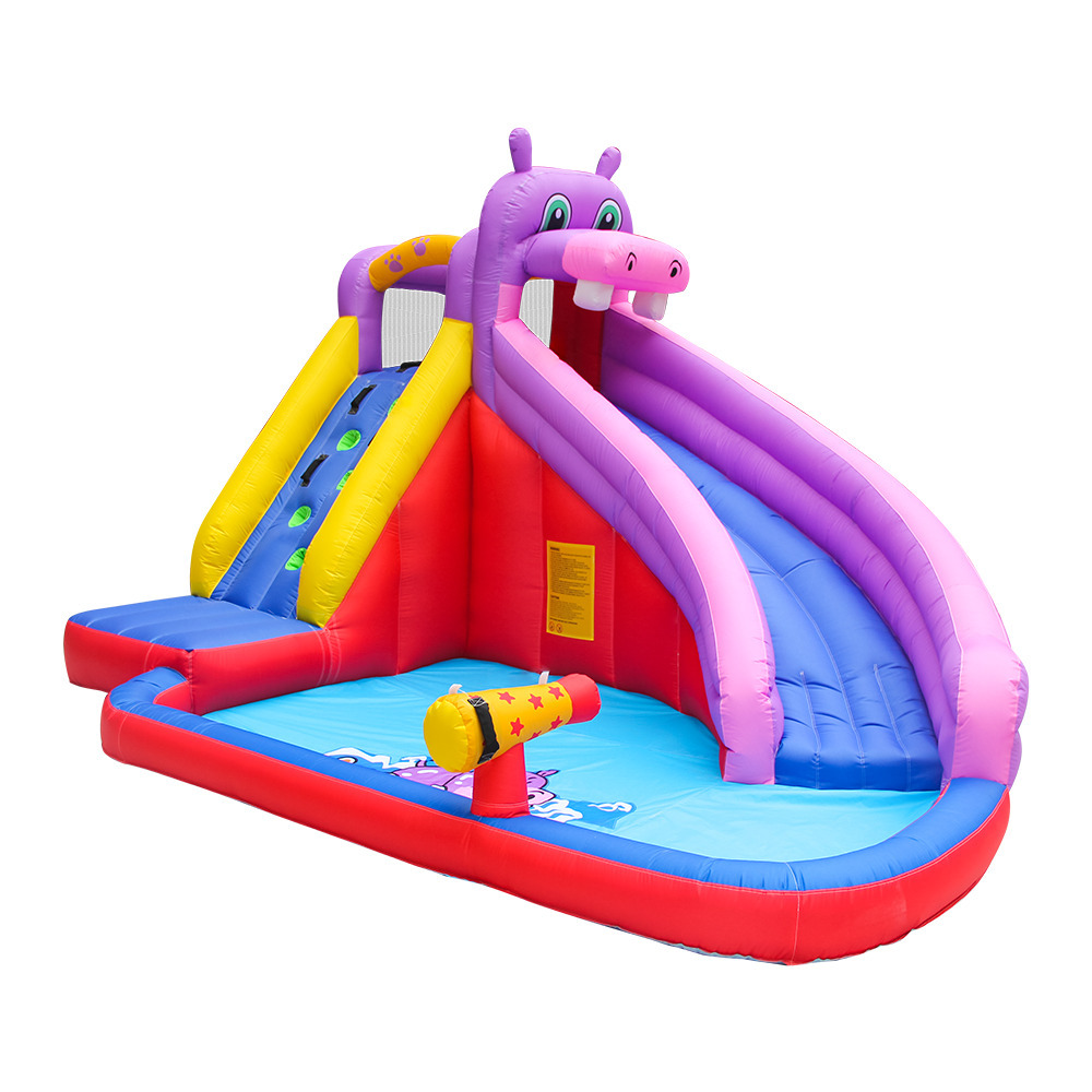 Castillo inflable infantil para interiores Doctor Dolphin con tobogán de agua, modelo de hipopótamo pequeño, castillo de juegos acuáticos para el hogar, inflable y antideslizante.