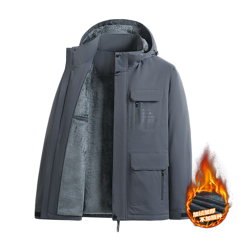 Capa de algodón de lana transfronteriza para hombres invierno grueso chaqueta de algodón de mediana edad gorra extraíble de tamaño grande papá chaqueta de algodón para hombres