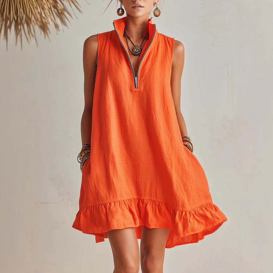 Women's Clothing Women's Solid Color Sleeveless V Neck Dress Cotton Linen Spring Summer For Formal & Casual For Women_ecoleips.com