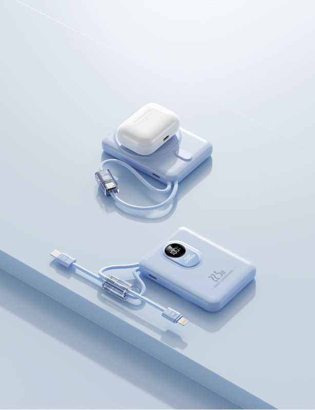 新しいミニ磁気ワイヤレス 22.5 ワット高速充電パワーバンク 10,000 mAh 大容量内蔵ケーブルモバイル電源|undefined