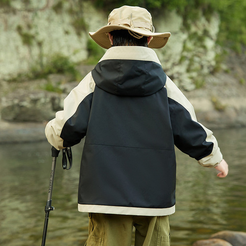 Boys' 3-in-1 windbreaker jacket  new style children's jacket upper garment for middle and older children spring and autumn hooded trendy kids' clothing