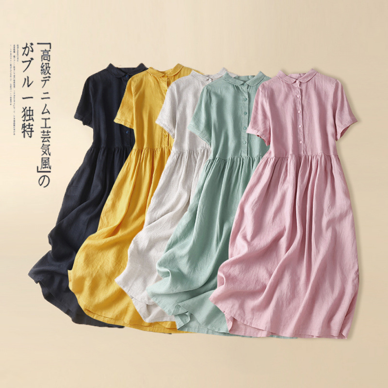 Real Shot of 2025 Summer New Vintage Style Plus-Size Dress, Solid Color Loose Long Dress