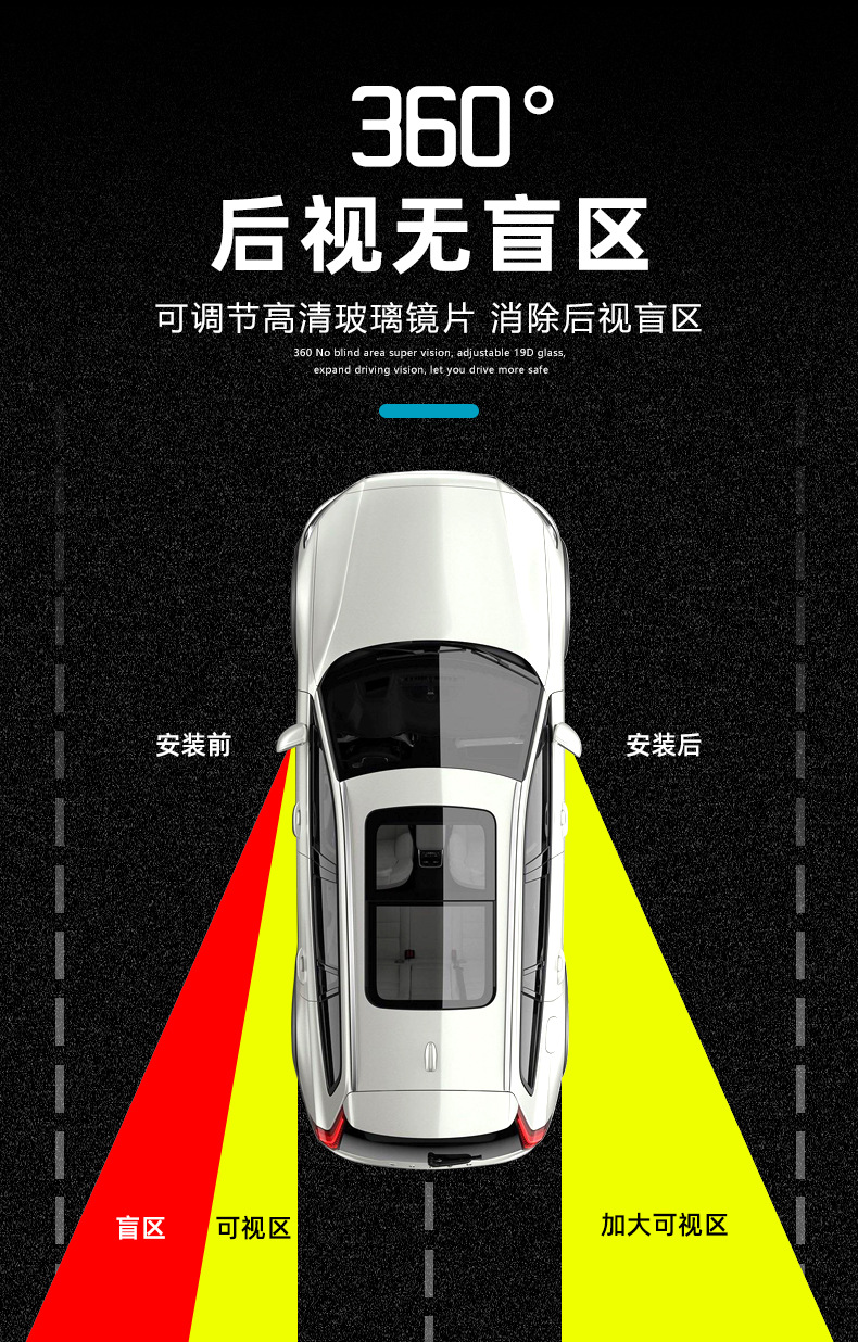 Car rearview mirror reversing small round mirror 360 degree adjustable large field of view wide angle blind spot mirror reflective auxiliary mirror rainproof
