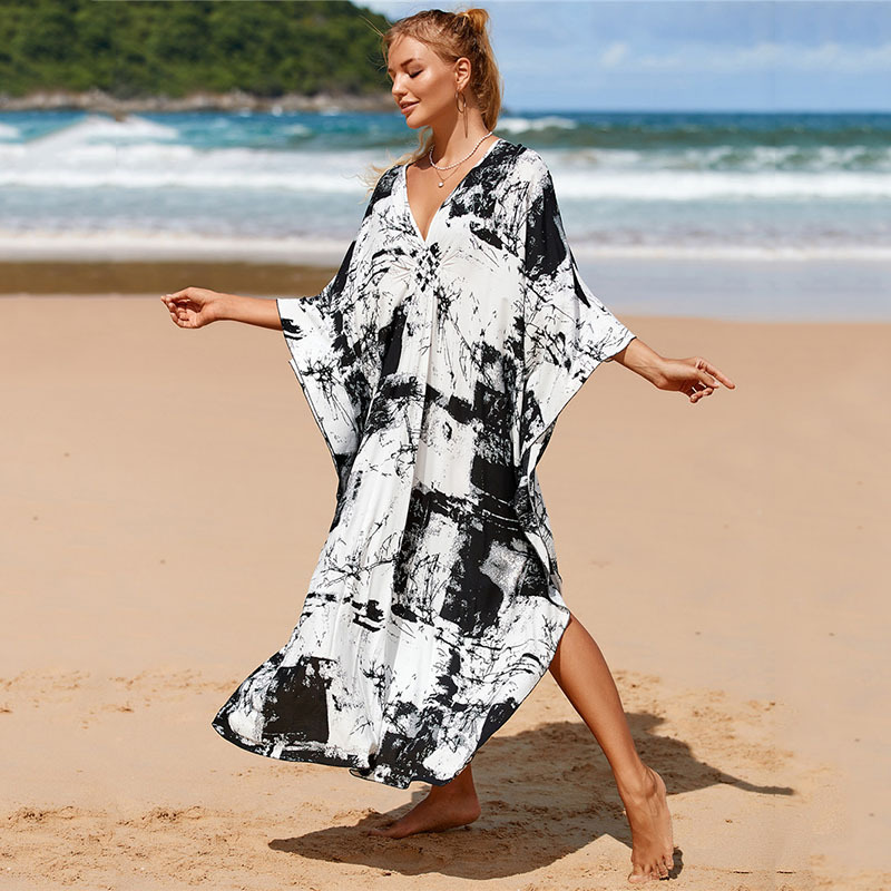 224g Weight Sunscreen Shirt Outerwear Type 3/4 Length Sleeve Sleeve Length Polyester Fabric Type Long Top Length V Neck Neckline Printing, Leopard Pattern Spring&Summer Season Women's Gender Vacation, Beach Style Women's Printing Leopard Vacation Beach Cover Ups 103