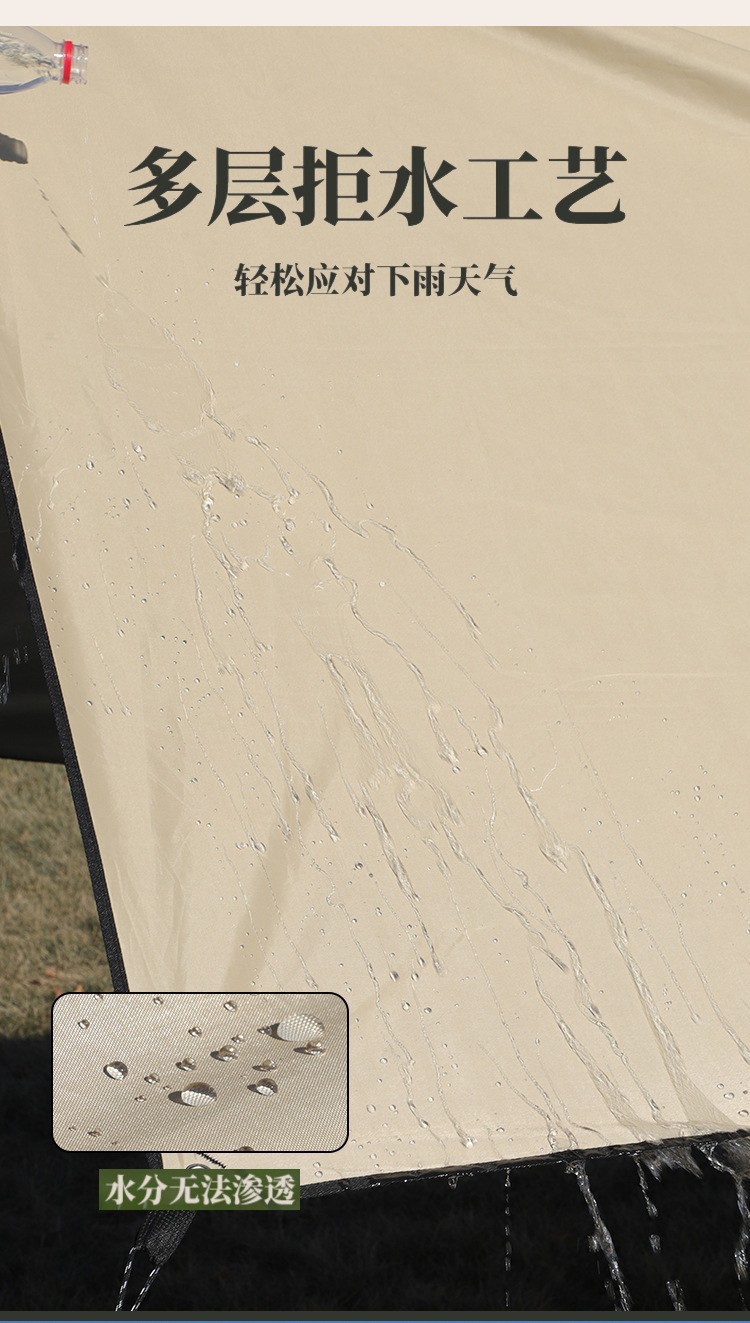 Outdoor Camping Sunshade Tent with Square Black Glue-Coated Silver Thickened Tarp, Sun Protection, Rainproof, Portable and Cool