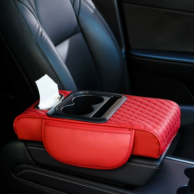 Car Central Armrest Tissue Box | Armrest box pad - new-four-in-one-small-rhombus-red