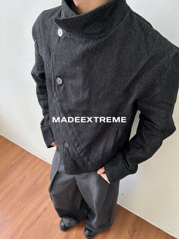 EME 弧形活页立领纽扣牛仔立体剪裁夹克多形态不规则剑道服外套|undefined