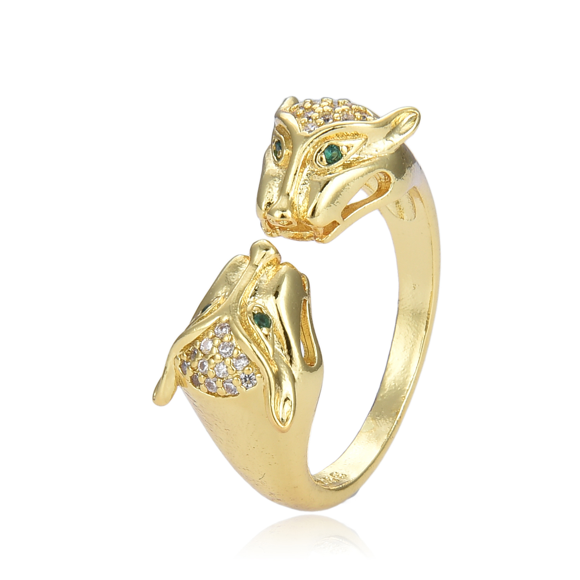 European and American style fashionable exaggerated leopard head open ring micro inlaid zircon men's and women's hip hop ring cross-border supply