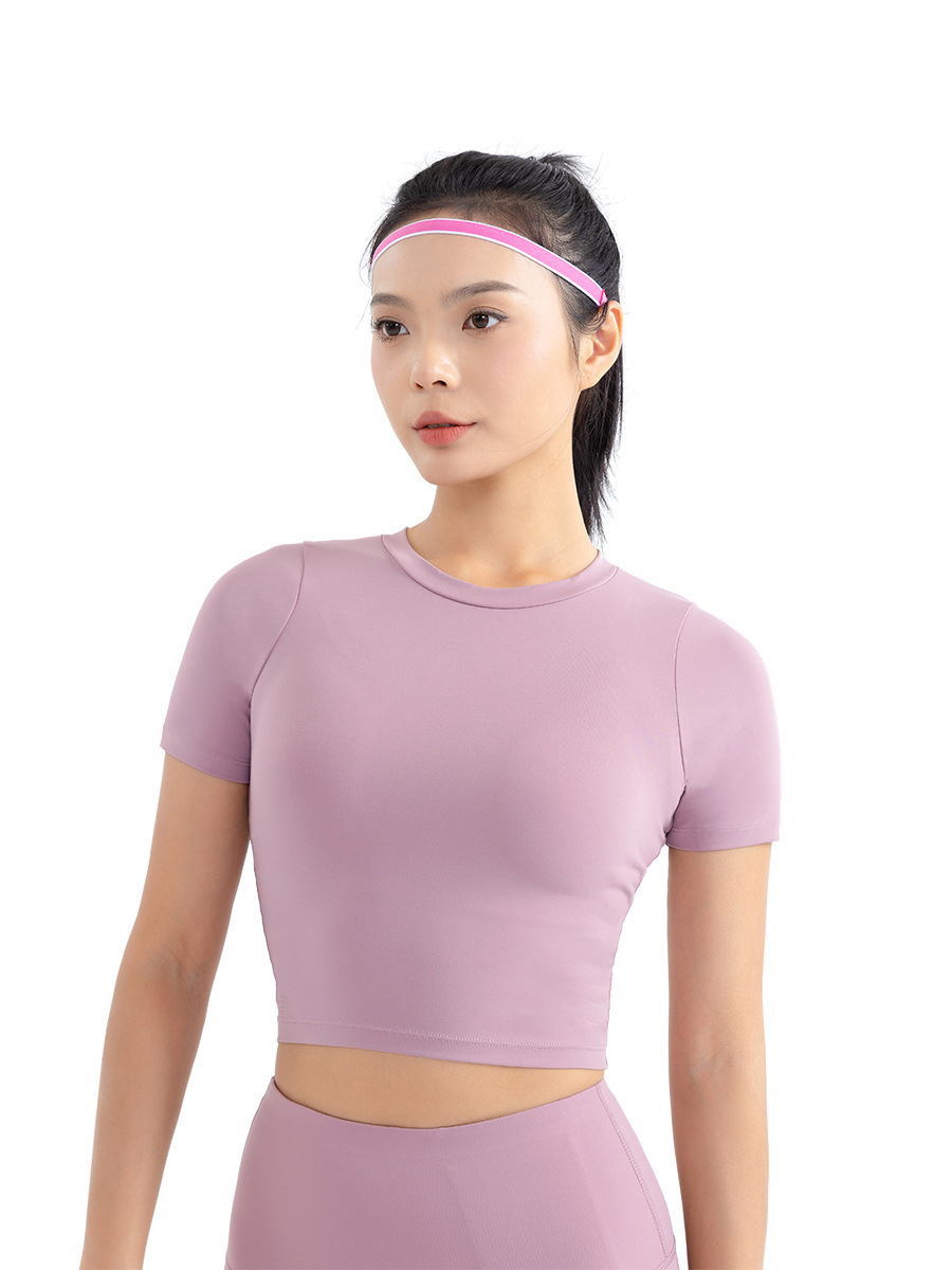 Europa y América Nueva Lulu desnuda deportes de manga corta Camiseta de las mujeres elástica delgada Cruz sin espalda yoga fitness top