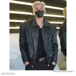 2025 Leather Short Jacket Men's Lapel Spring Korean Fashionable Leather Jacket Slim-fit Casual PU High-end Motorcycle