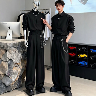 Black shirt, set, trousers, high-quality style, loose fit