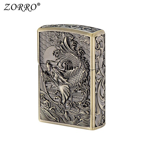 ZORRO ZK21-1 Dragon Transformation Bronze Kerosene Lighter with Metal Engraving, Windproof Sandpaper Lighter for Wholesale