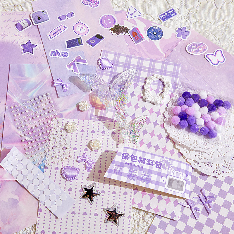 Paquete de dolor, paquete de material, juego de material de bricolaje, barra de mijo, bolso bidimensional, relleno de decoración, material de fondo de la bolsa de lápices