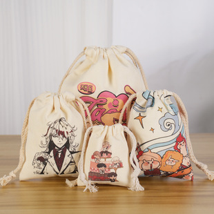 Cartoon Heat Transfer Drawstring Flap Pocket Pants Sackets Drawstring Flap Pocket Pants Cloth Bags Jute Cotton and Linen Bags Can Be Printed with logo Manufacturer Supply