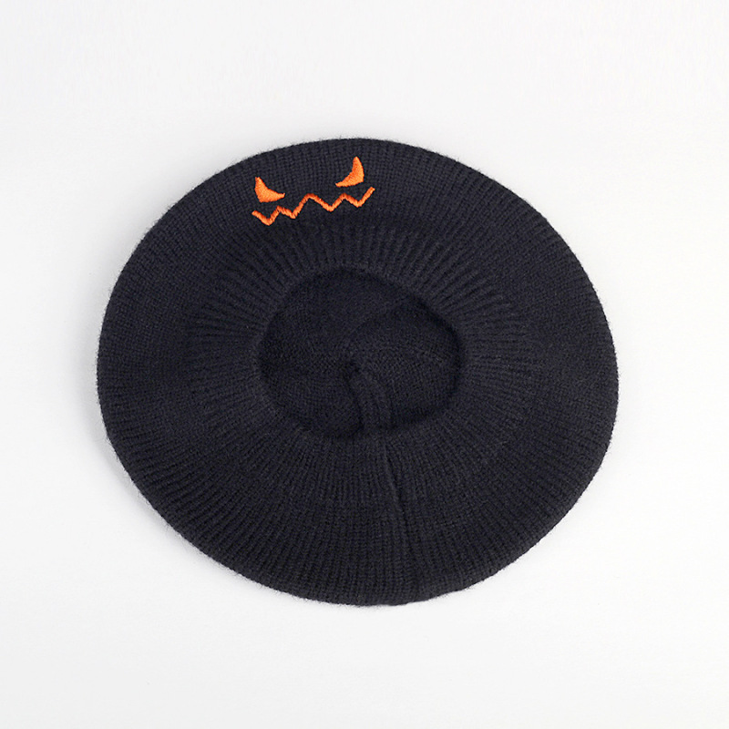 越境ハロウィンかぼちゃ帽子悪魔笑顔刺繍ニット子供秋冬モデル赤ちゃんベレー帽子|undefined