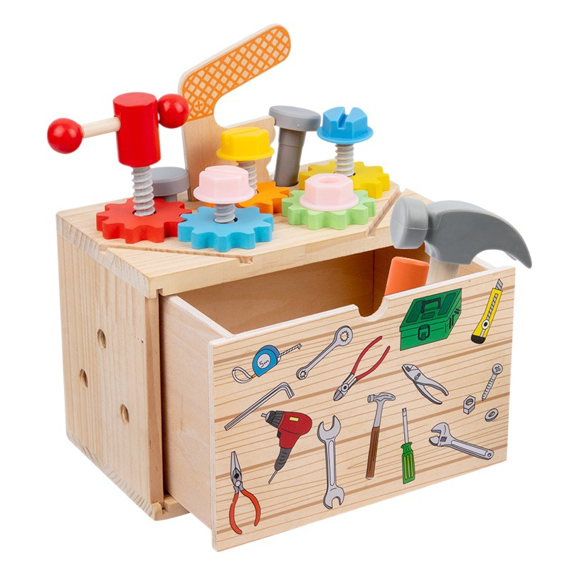 Caja de herramientas de cajón multifunción de madera para niños traje bebé color juego ejercicio coordinación mano-ojo ángulo juguetes educativos
