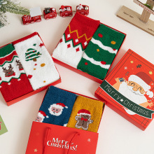 2双盒装圣诞袜双面绒保暖加厚圣诞礼盒袜子情侣款冬季居家睡眠袜