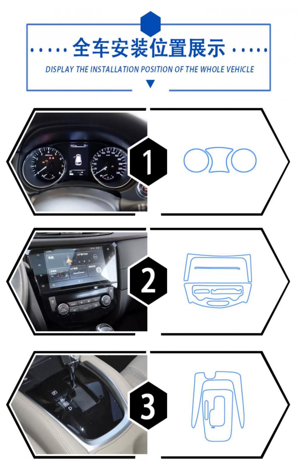 Suitable for Nissan X-Trail interior protection film, navigation center console gear screen car film, center pillar headlight film-TPU
