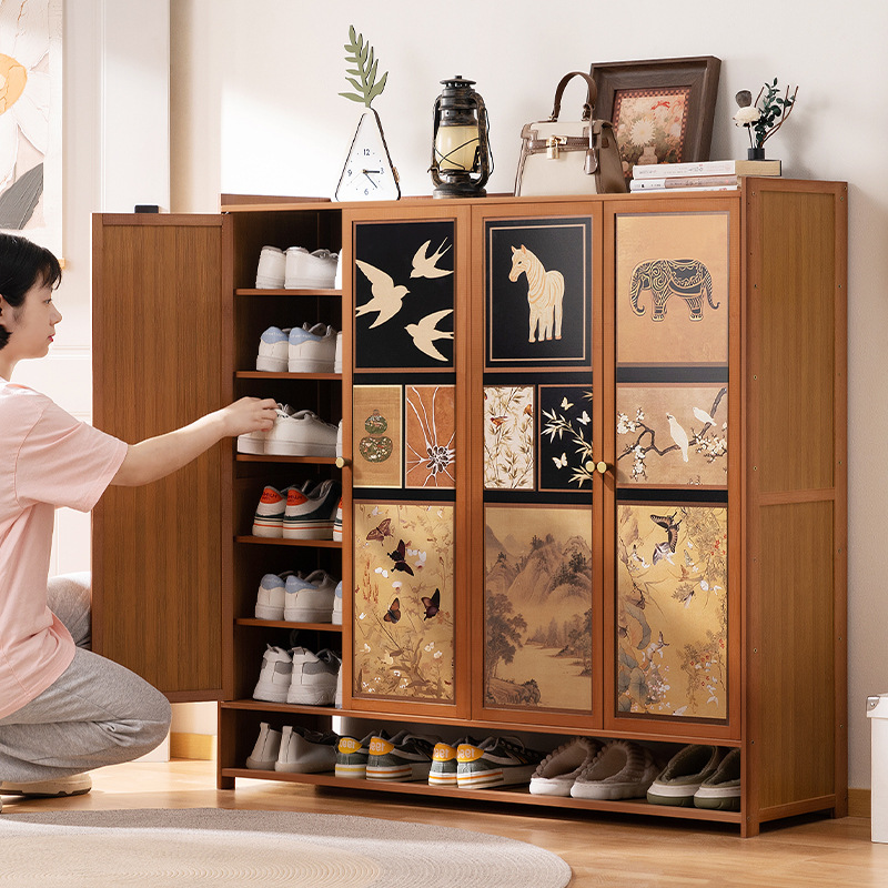 New Mid-Century Style Entryway Shoe Cabinet for Home Use, Floor-Standing, Doorway Foyer Storage, Simple Design with Doors, Living Room Storage Cabinet, Wow