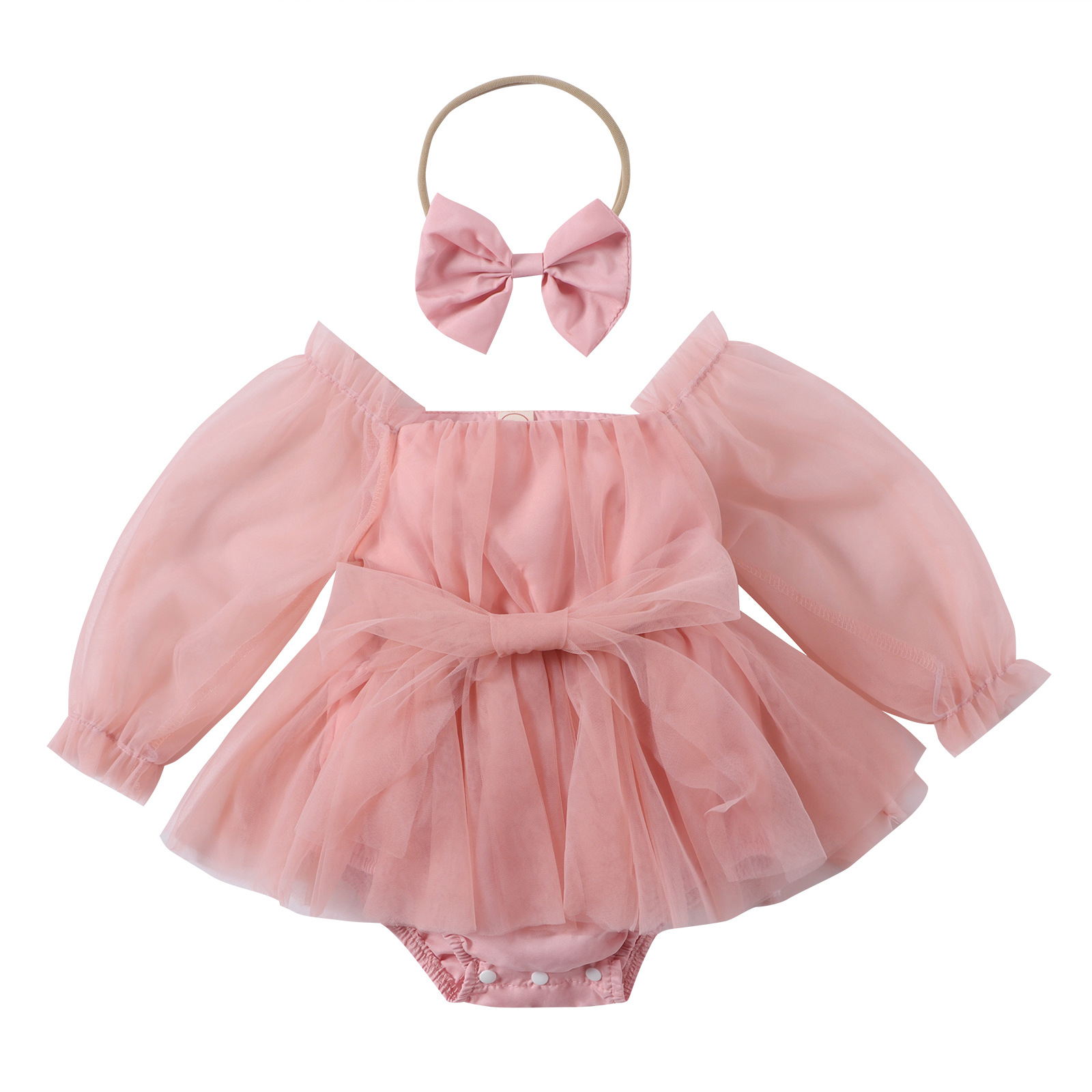 Pelele infantil de manga larga con tul y pañuelo, ropa para niña