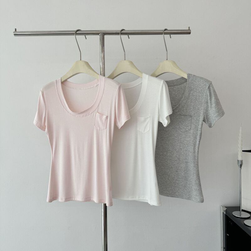 Super Comfortable Milk Silk T-Shirt with Large U-Neck, Slimming Waist, Modal Material, Regular Shoulder Short-Sleeve Top 2026 Super Comfortable Milk Silk T-Shirt with Large U-Neck, Slimming Waist, Modal Material, Regular Shoulder Short-Sleeve Top 2026
