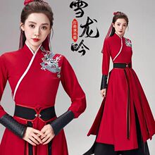 古典舞中国风女汉服功夫扇子雪龙吟舞蹈演出服打鼓侠客风表演服